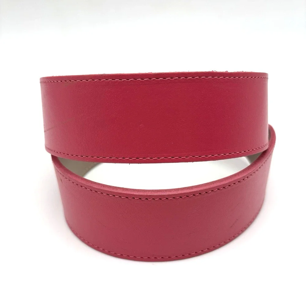 Vintage 80s Hot Pink Genuine Leather Brass Buckle Waist Belt M 26-29